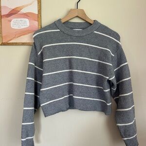 Zara Gray and White Striped Cropped Sweater - Women